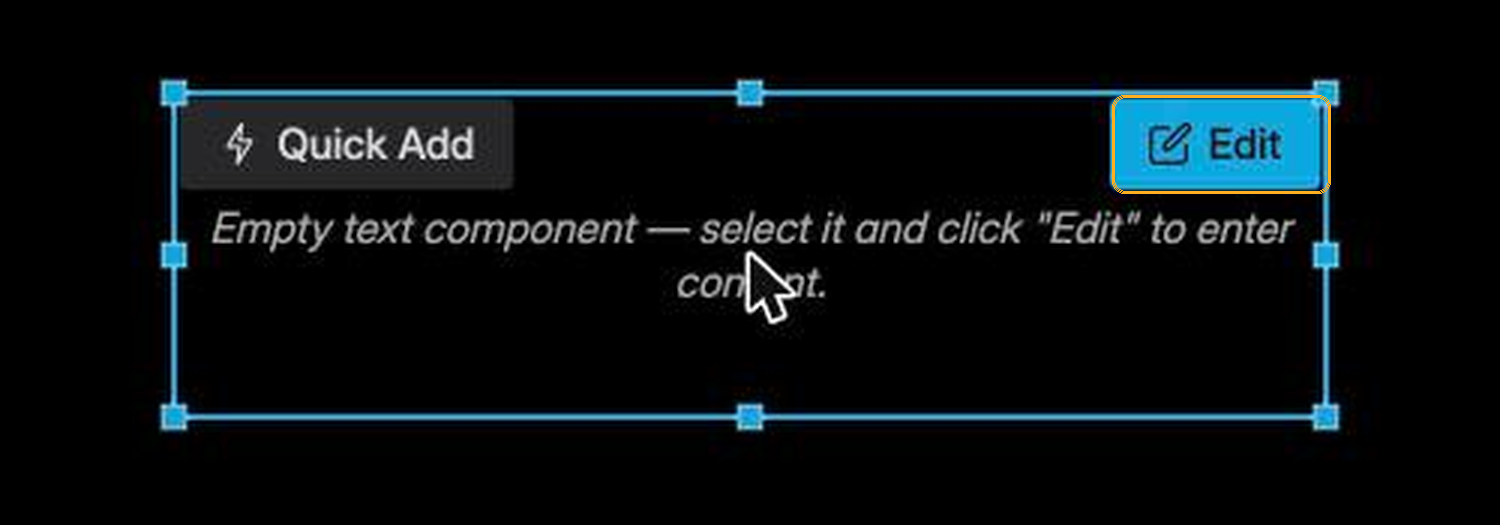 An empty text component with its Edit button ringed