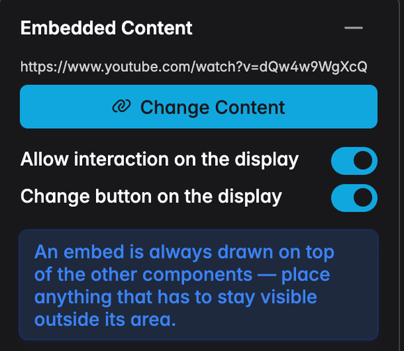 The Embedded Content settings panel